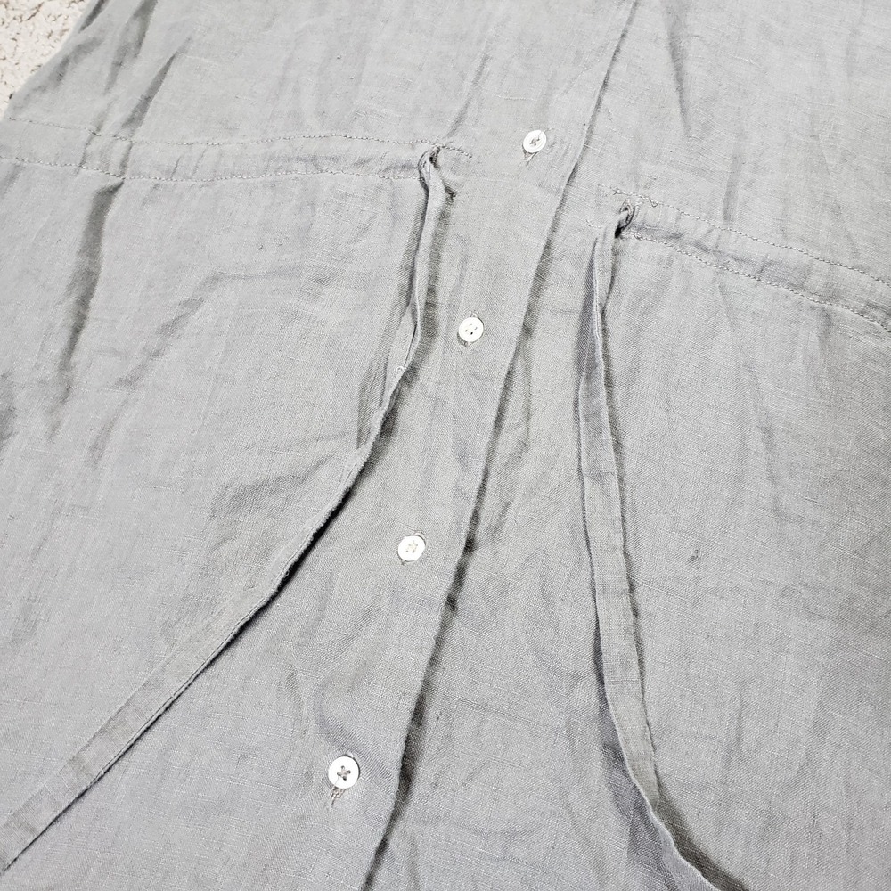 James Perse 100% Linen Shirt Dress Womens 3 (L) Gray Button Front Drop Tie Waist - Picture 7 of 15